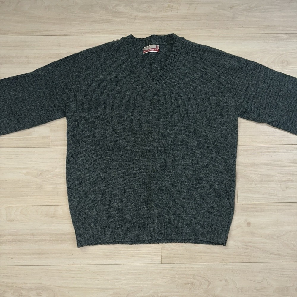 Vintage Classic Directions Sweater Men's Large Tall Green V-neck Wool Knit 80s - Picture 3 of 8